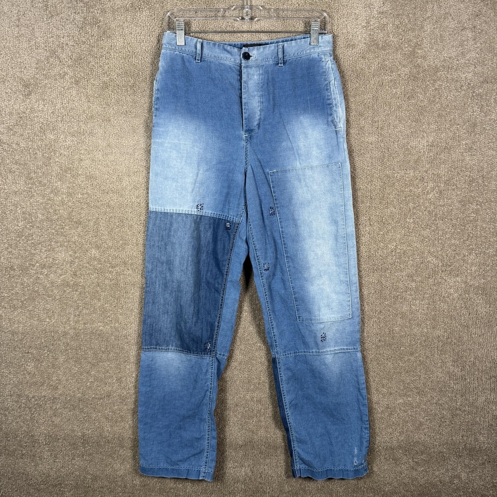 J. Crew Pants Womens 2 Blue Chambray Patchwork‎ Chino Straight Leg Linen